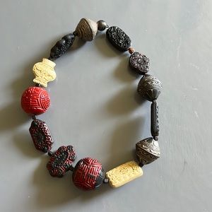 chunky carved beaded necklace with magnetic clasp